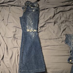 Judy Blue Distressed Flare Jeans in Classic Blue